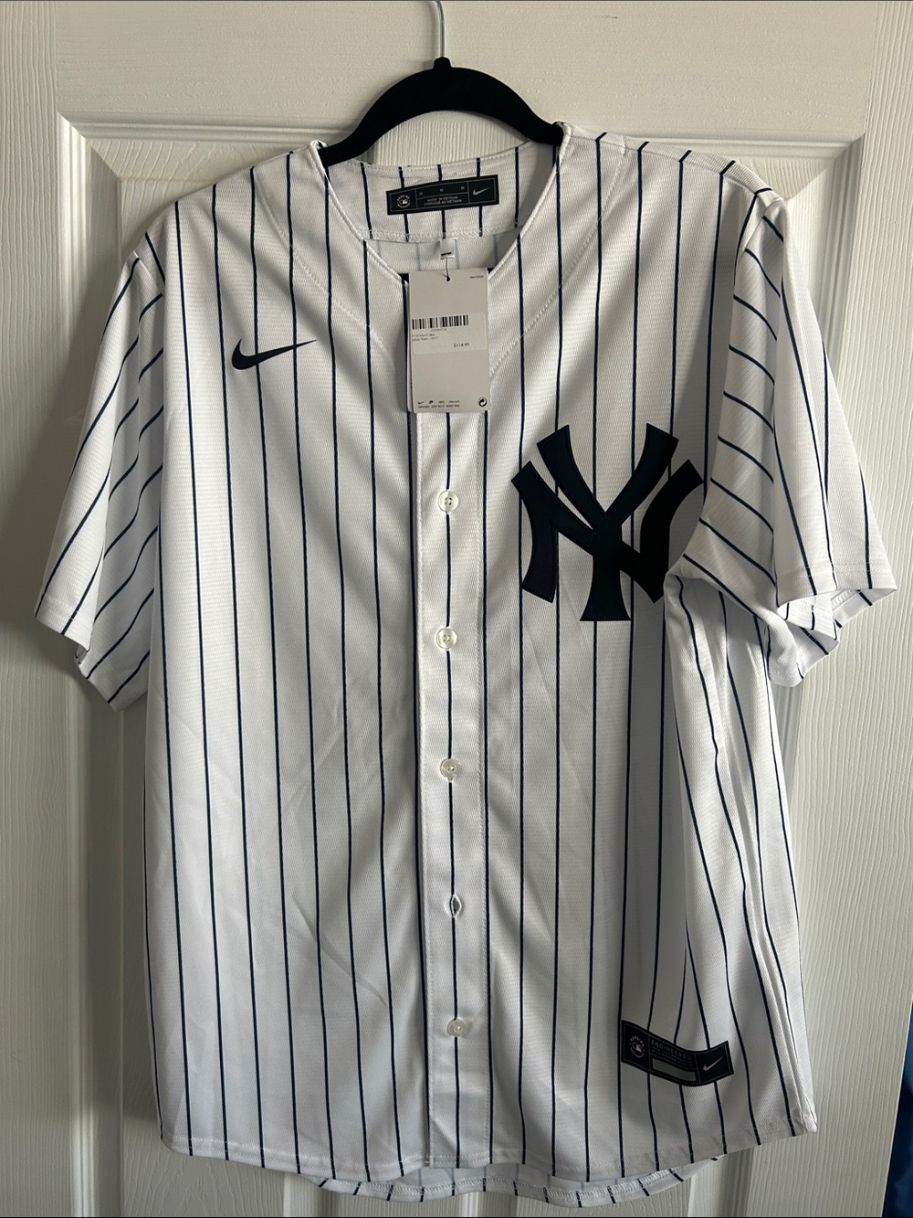 Nike White and Navy Pinstripe Baseball Jersey